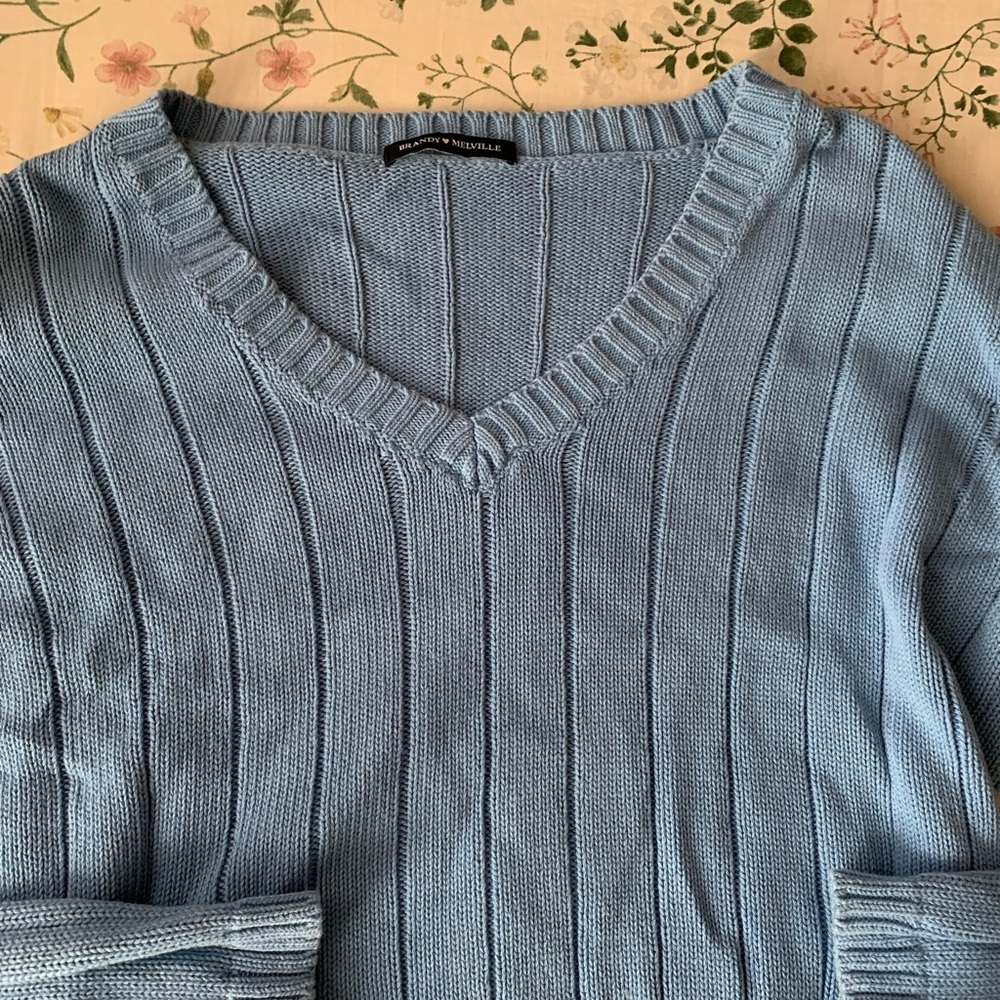 Brandy Melville Light Blue V-Neck Sweater - Picture 2 of 3